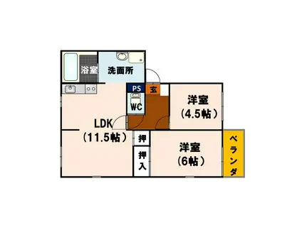 フレグランス モア窪 A棟(2LDK/2階)の間取り写真