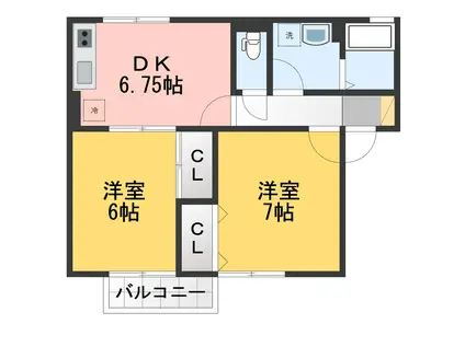 ドミール・YB棟(2DK/2階)の間取り写真