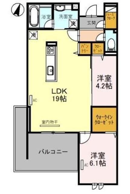 BELLEVILLE桜木町(2LDK/2階)の間取り写真
