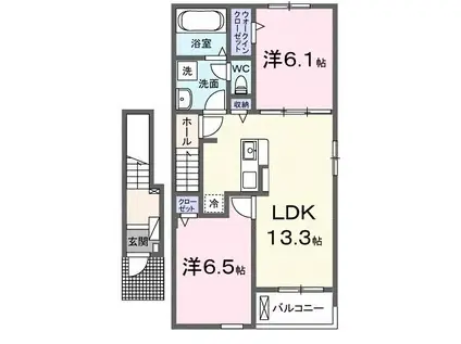 メルヴェーユ B(2LDK/2階)の間取り写真