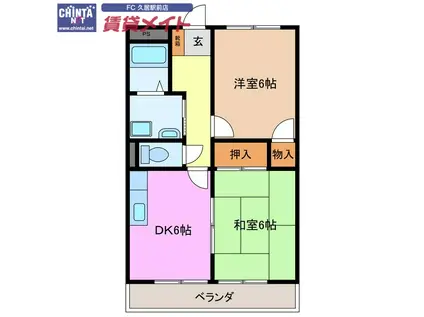 グリーンハイツII(2DK/1階)の間取り写真