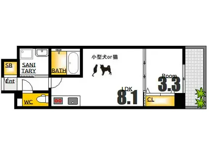 S-RESIDENCE天満町 BARK(1LDK/2階)の間取り写真