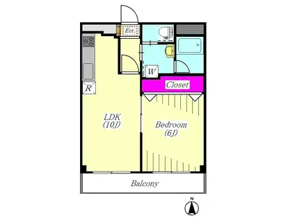 エーワンハイム(1LDK/2階)の間取り写真
