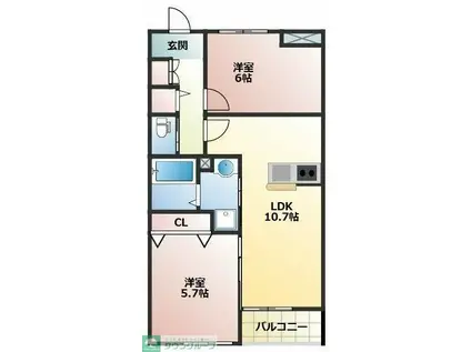 コンフォルト(2LDK/2階)の間取り写真