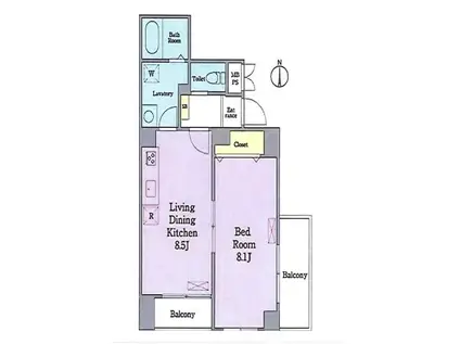 JUタワーフロントKINSHICHO(1LDK/6階)の間取り写真