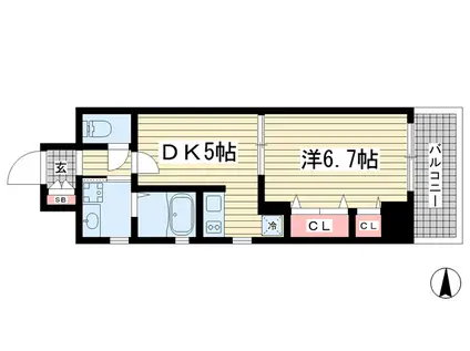 プレジール三宮II(1DK/8階)の間取り写真