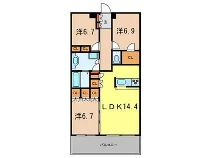甲子園六石町ハイツ(3LDK/3階)の間取り写真