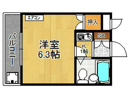 シャトー栄根2(1K/4階)の間取り写真