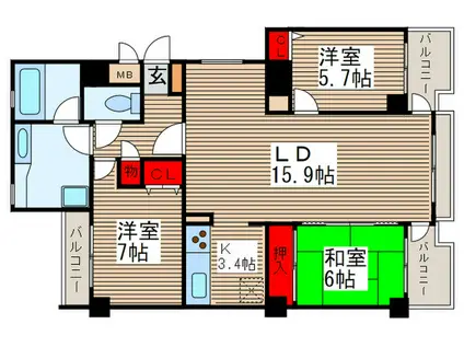 コスモ柏2(3LDK/2階)の間取り写真