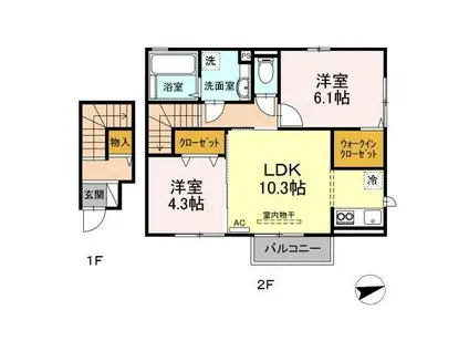 アローム B棟(2LDK/2階)の間取り写真