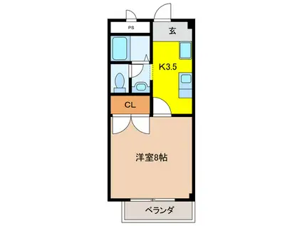 ラビットストリート(1K/2階)の間取り写真