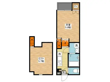 ミライ幸町(1SK/2階)の間取り写真