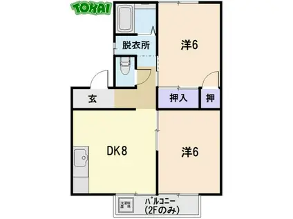 サンハイムソワールII(2DK/1階)の間取り写真