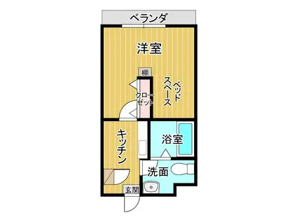 ＪＲ山口線 湯田温泉駅 徒歩6分 5階建 築26年(1K/1階)の間取り写真