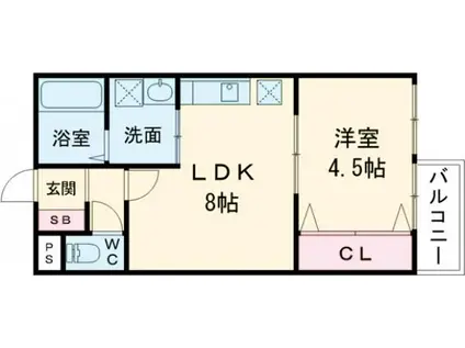 COTTO九工大前(1LDK/3階)の間取り写真