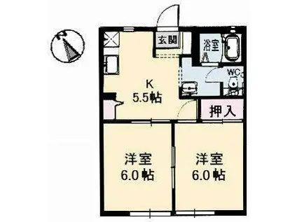 アーバン桜が丘(2K/1階)の間取り写真