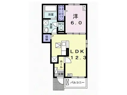 ニューライズ東改田A(1LDK/1階)の間取り写真