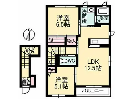 スプリングヒルズ虹ヶ丘D(2LDK/2階)の間取り写真