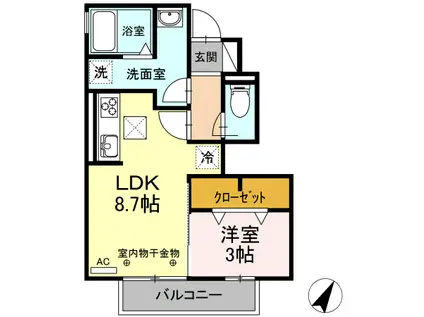 エクスベルジェII(1LDK/1階)の間取り写真