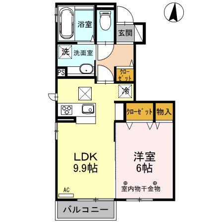 ルージュ伊勢宮A棟(1LDK/1階)の間取り写真