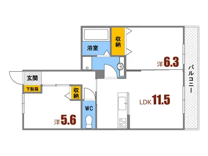 ディア ヒルズ(2LDK/1階)の間取り写真