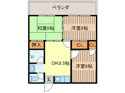 パークサイドハイツ(3LDK/3階)の間取り写真