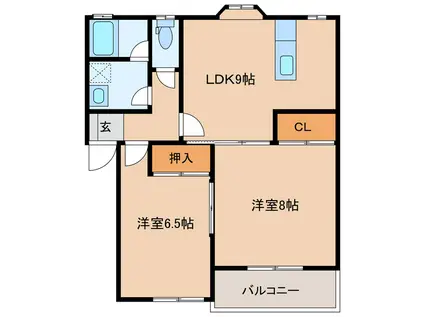 オゾンドエル21(2LDK/1階)の間取り写真