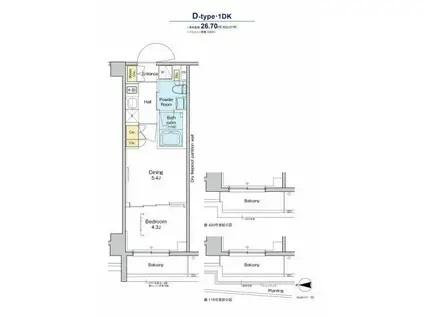 プラウドフラット品川大井町(1DK/1階)の間取り写真