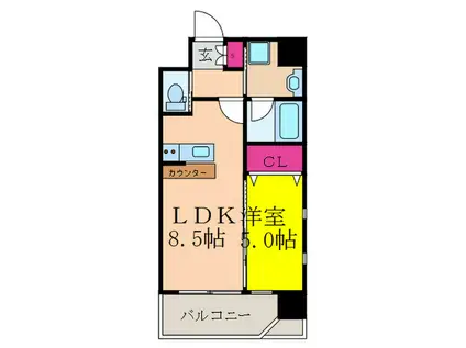 プレジオ江坂II(1LDK/4階)の間取り写真