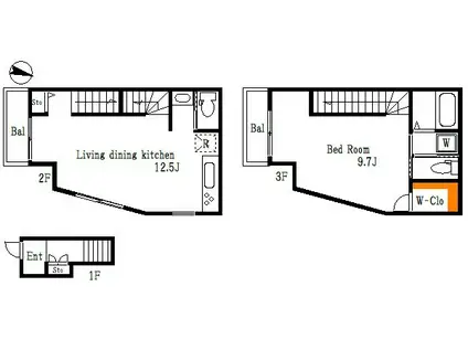 IHOUSE(1LDK/2階)の間取り写真