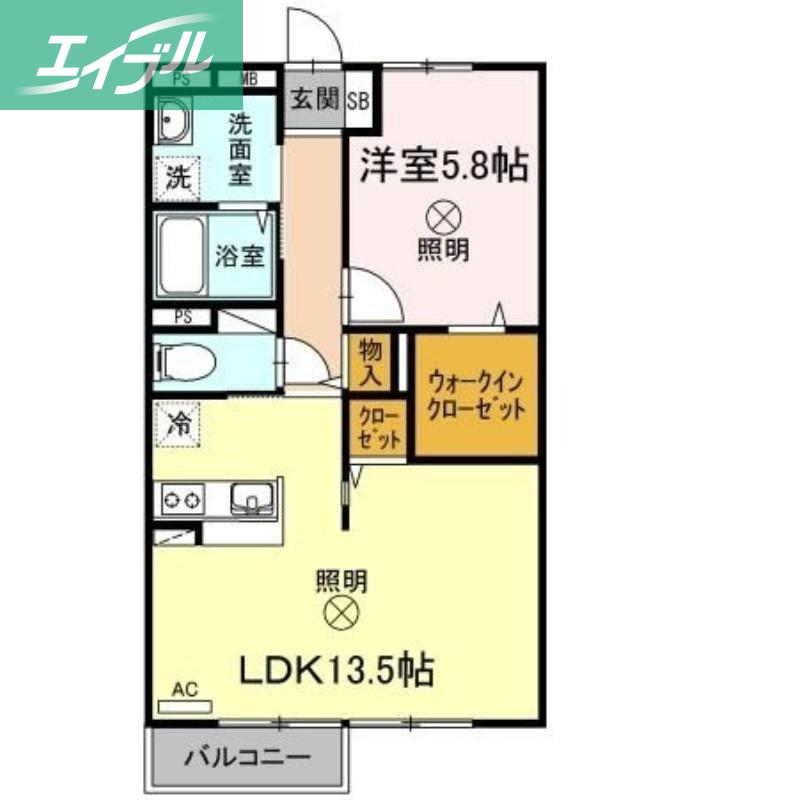 トリヴァンベール・鷹取(1LDK/2階)の間取り写真