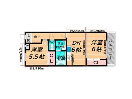 花づつみ守口(2DK/5階)の間取り写真