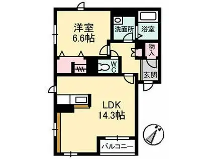 シャーメゾン白枝II(1LDK/1階)の間取り写真