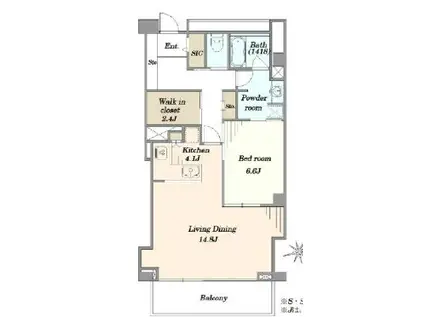 広尾アパートメント(1LDK/3階)の間取り写真
