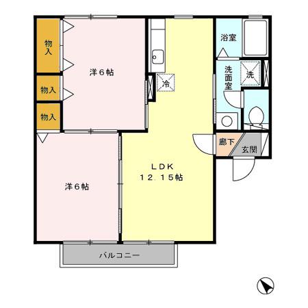 グリシーナ A(2LDK/2階)の間取り写真