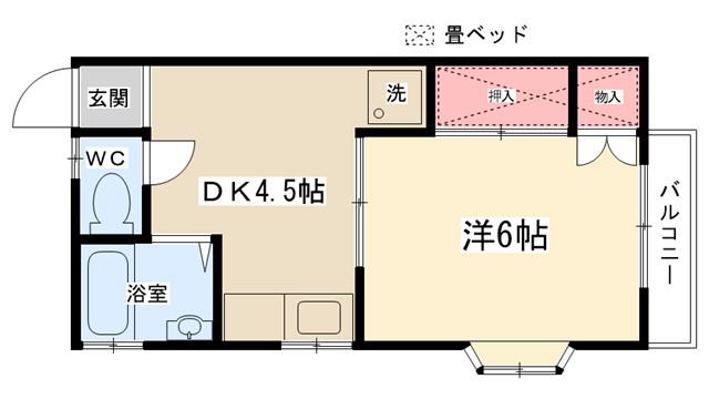 アルファー21(1DK/2階)の間取り写真