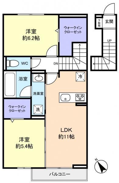 ラヴェール(2LDK/2階)の間取り写真