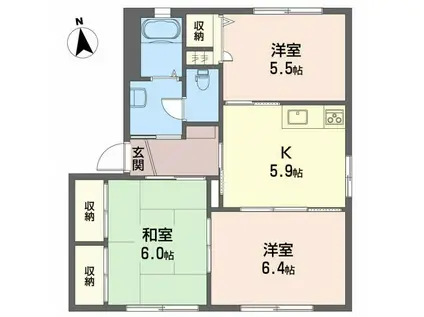 ピュア土居田 B棟(3K/1階)の間取り写真