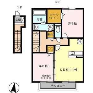 グランドールふじが丘 B(2LDK/2階)の間取り写真