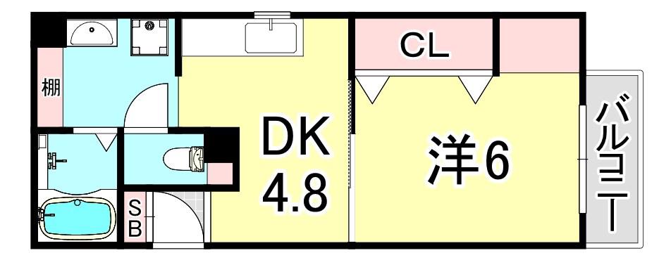 ループ若草(1DK/3階)の間取り写真