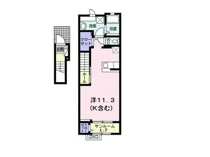 ガーデンヒルズA(ワンルーム/2階)の間取り写真