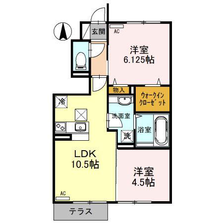 パセオE棟(2LDK/1階)の間取り写真