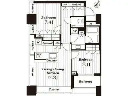ザ・ヒルトップタワー高輪台(2LDK/9階)の間取り写真