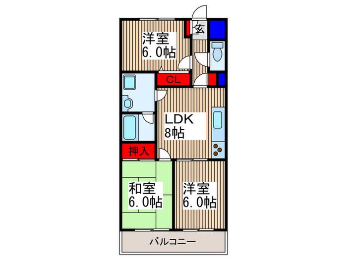 ステイツ所沢(3LDK/2階)の間取り写真