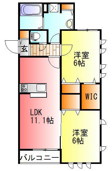 クレスト神谷(2LDK/1階)の間取り写真