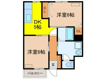 エレガンスヴィラ城南 B(2DK/1階)の間取り写真