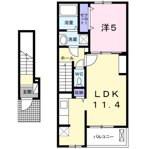 ルーベル土器 B(1LDK/2階)の間取り写真