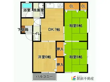 リゾートハイツ諸富徳富(3DK/1階)の間取り写真