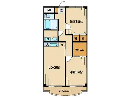 ウエストコート松村(2LDK/3階)の間取り写真