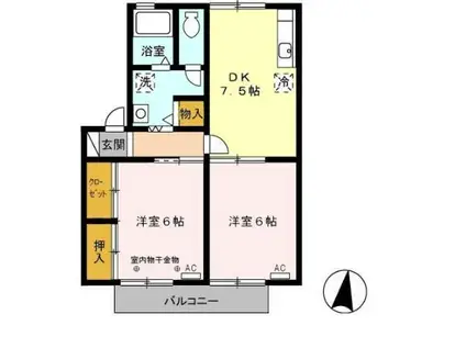 エストハウス B(2DK/1階)の間取り写真